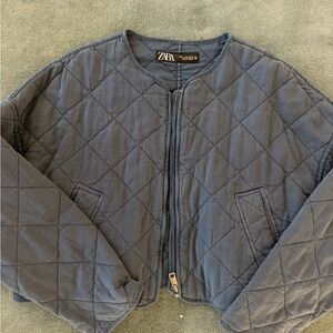 Zara Quilted Dark Blue Zip Front Jacket